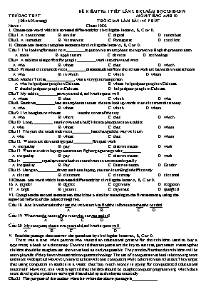 Đề kiểm tra 1 tiết lần 2 môn Tiếng Anh Lớp 10 - Năm học 2018-2019